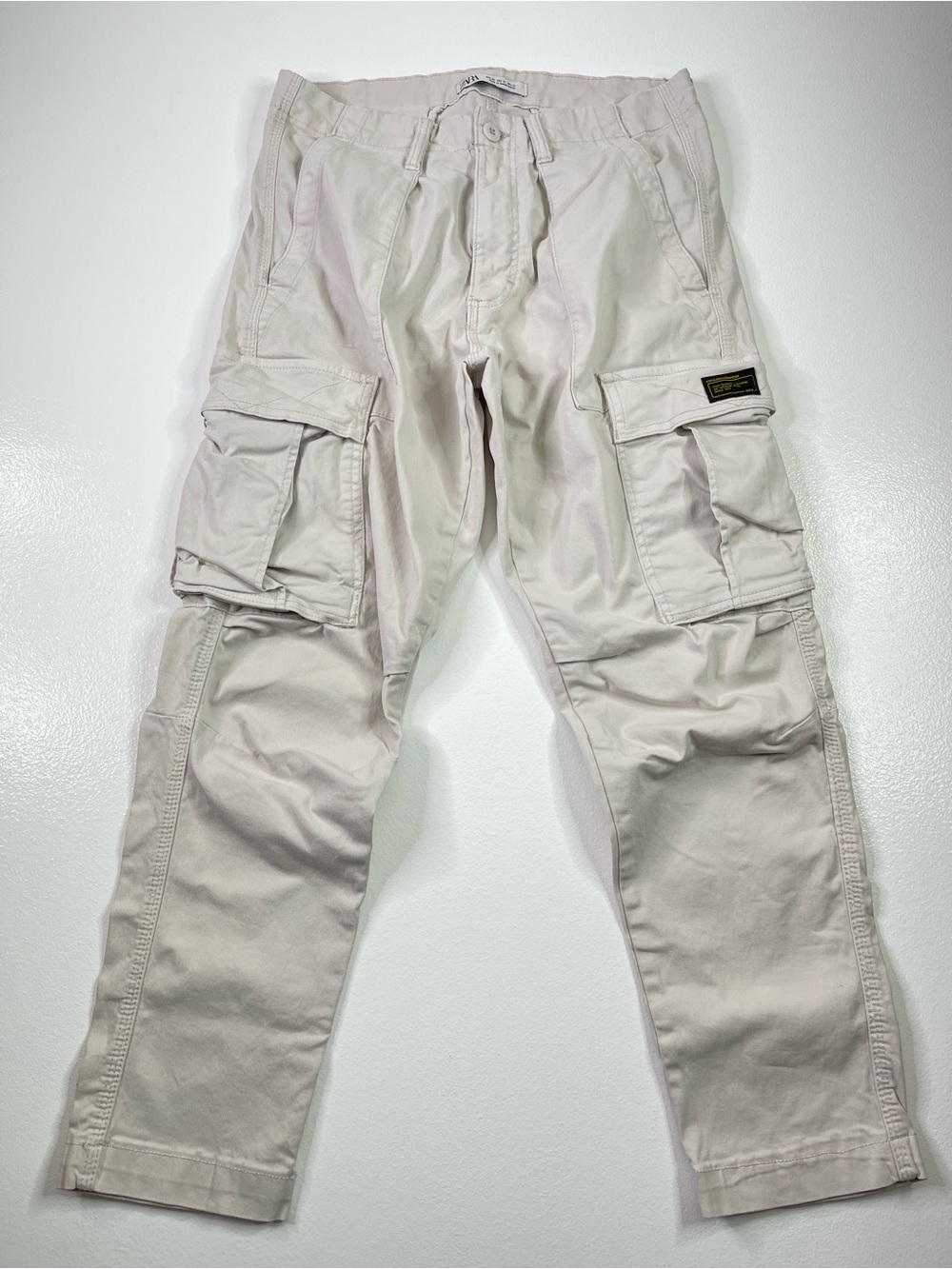 Zara Man Cargo Pants Khaki Beige Cotton Blend Size 31